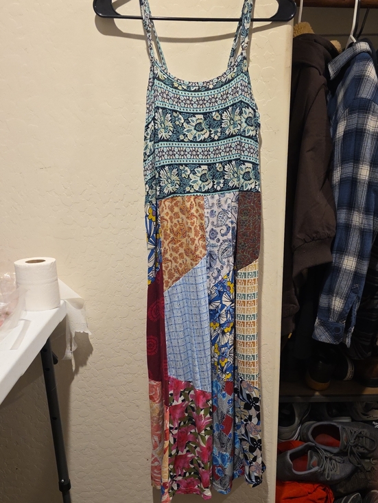 Blue Sky Dresses & Skirts - Blue Sky Multicolor Patchwork Maxi Dress - Blue, Pink, Yellow, Cream, Red